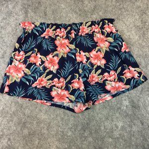 Shein Curve Shorts 4X High Waist Mini Navy Blue Tropical Floral Pull On Hibiscus